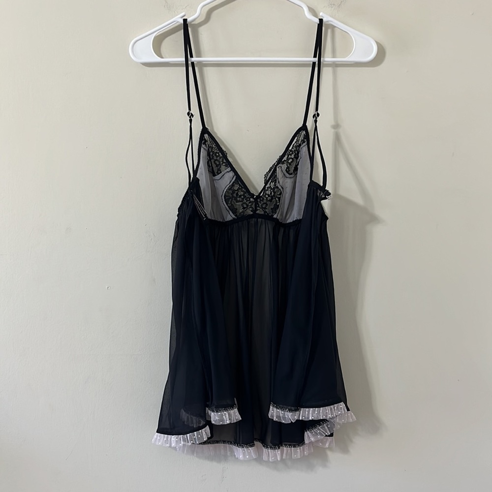 Victoria’s Secret Black Lace Babydoll Pink Lace Detail Lingerie Top Size Medium - Picture 10 of 10